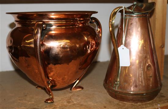 Art Nouveau Copper jardiniere & Benson style jug